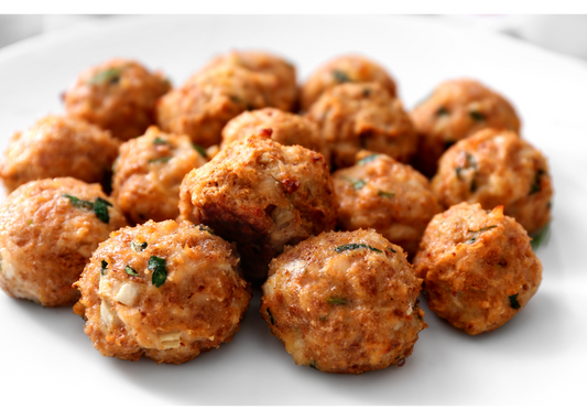 Turkey Zucchini Meatballs w/Roasted Garlic Tomato Basil Sauce
