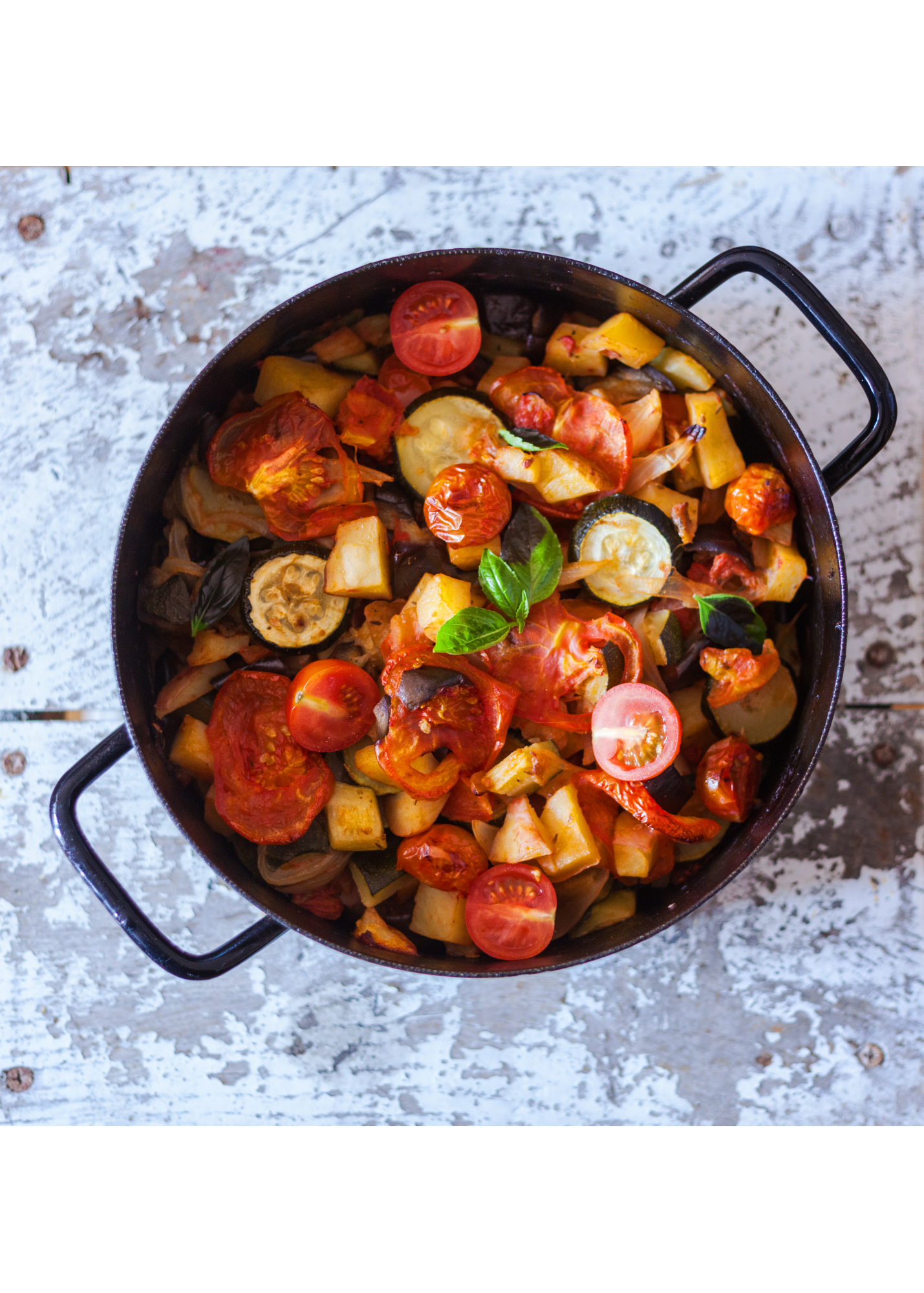 Herby Ratatouille w/Roasted Red Pepper Lentil Sauce